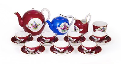 Lot 16 - A RUSSIAN PORCELAIN PART TEA SERVICE