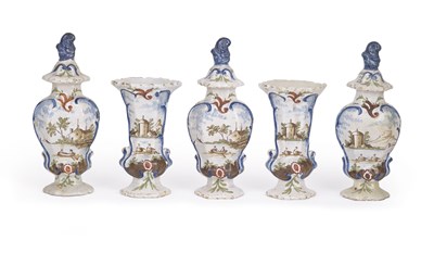 Lot 24 - A RARE DUTCH DELFT GARNITURE