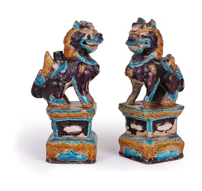 Lot 37 - A PAIR OF FAHUA TAPERSTICK HOLDERS