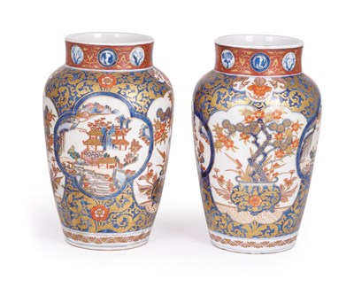 Lot 59 - A PAIR OF JAPANESE IMARI VASES