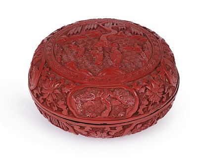 Lot 64 - A CHINESE CINNABAR LACQUER CIRCULAR BOX AND COVER