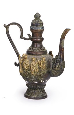 Lot 67 - A SINO-TIBETAN BRONZE EWER AND COVER