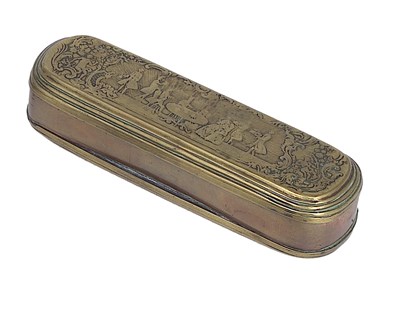 Lot 79 - A GERMAN COPPER AND BRASS TOBACCO BOX