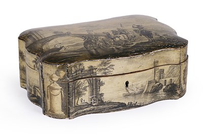 Lot 84 - A BELGIAN GRISAILLE PAINTED BOX 'BOIS DE SPA', ANTOINE LE LOUP (1730-1802)