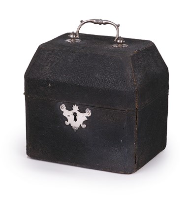 Lot 85 - A GEORGE II SILVER-MOUNTED FISH-SKIN TEA CADDY CASE