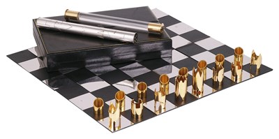 Lot 99 - A SILVER AND SILVER-GILT 'SPASSKY-FISCHER' TRAVELLING CHESS SET