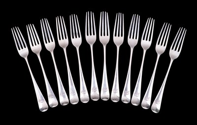 Lot 128 - A SET OF ELEVEN ENGLISH PROVINCIAL GEORGE III SILVER TABLE FORKS