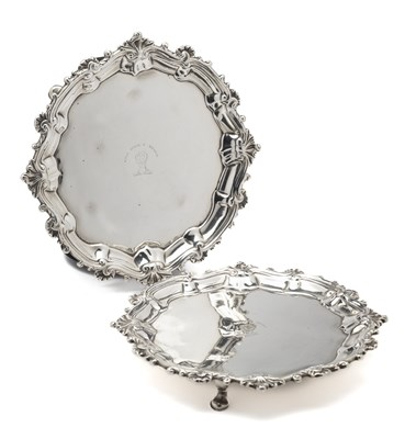 Lot 194 - A PAIR OF SCOTTISH GEORGE II SILVER WAITERS, EDWARD LOTHIAN, ASSAY MASTER HUGH GORDON, EDINBURGH, 1746