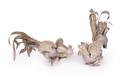 Lot 148 - A PAIR OF SPANISH TABLE DECORATION FIGHTING COCKS