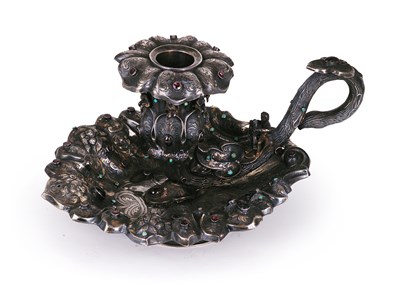 Lot 151 - A SILVER AND JEWELLED CHAMBERSTICK