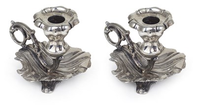 Lot 153 - A PAIR OF SWEDISH SILVER CHAMBERSTICKS