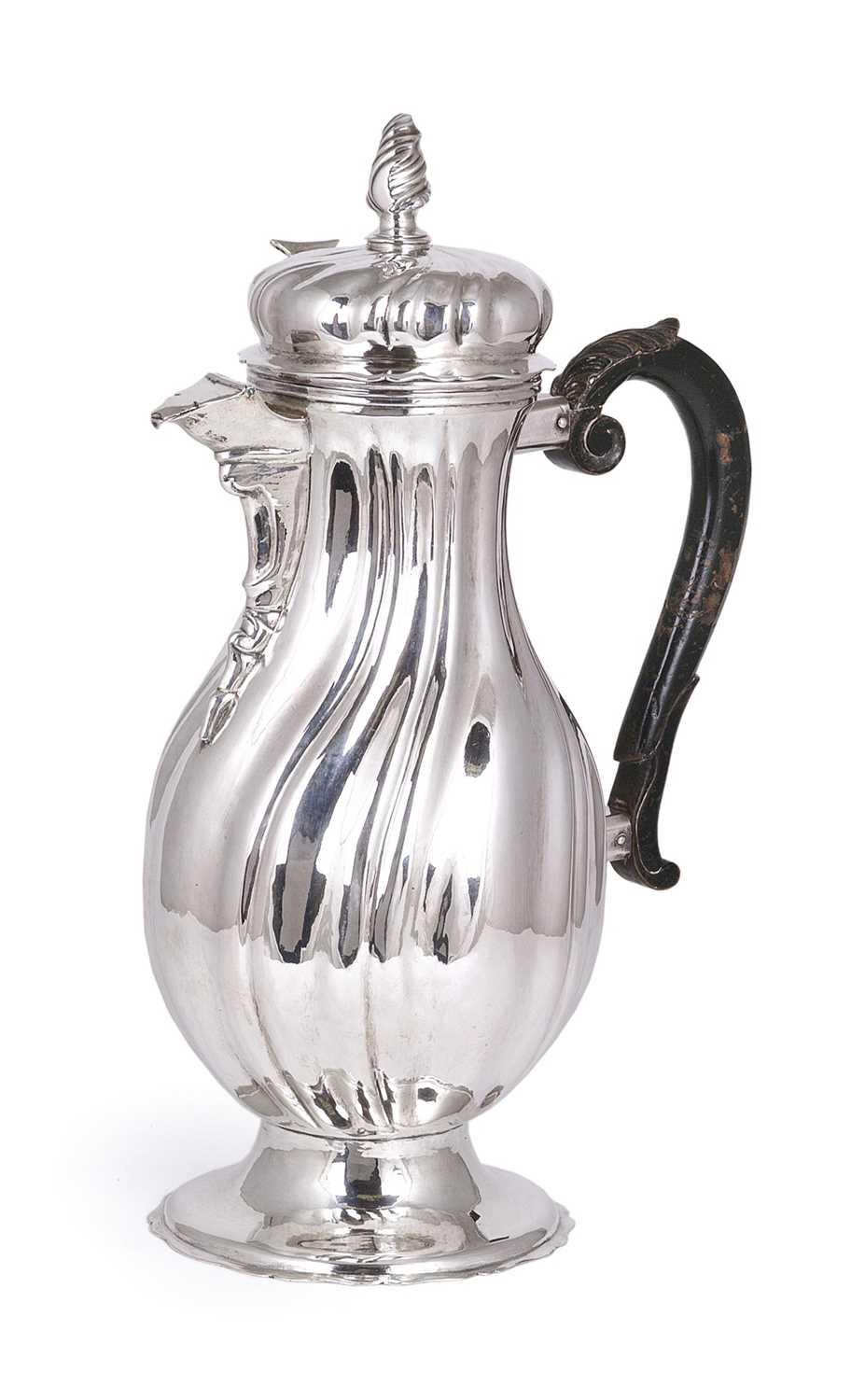Lot 160 - A GERMAN SILVER CHOCOLATE POT
