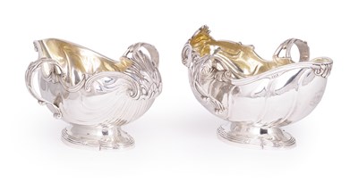 Lot 161 - A PAIR OF SILVER TWO-HANDLED SAUCEBOATS