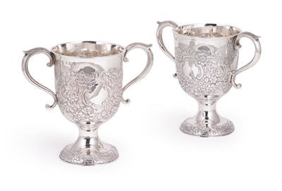 Lot 217 - A PAIR OF GEORGE IV SILVER TWO-HANDLED CUPS