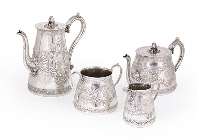 Lot 239 - A VICTORIAN SILVER MATCHED TEA AND COFFEE SET