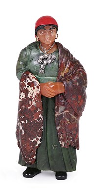 Lot 281 - A RUSSIAN STYLE CARVED HARDSTONE FIGURE OF A GYPSY