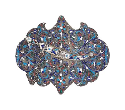 Lot 286 - A RUSSIAN CLOISONNE ENAMEL SILVER BELT BUCKLE