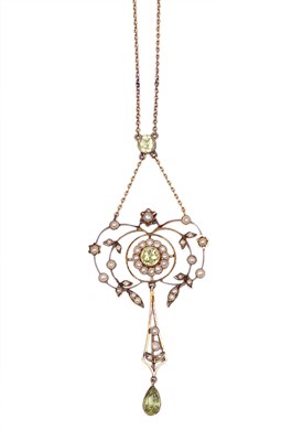 Lot 315 - PERIDOT AND SEED PEARL PENDANT