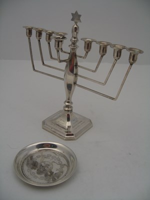 Lot 391 - A SILVER MENORAH