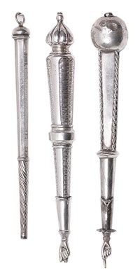 Lot 430 - THREE SILVER TORAH POINTERS (YAD)