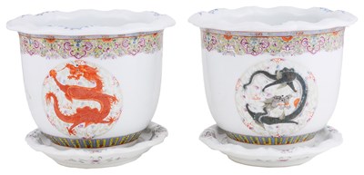 Lot 17 - A PAIR OF CHINESE FAMILLE ROSE JARDINIERES AND STANDS