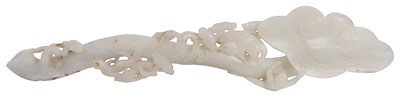 Lot 24 - A CHINESE WHITE JADE 'LINGZHI AND MONKEY' RUYI SCEPTRE