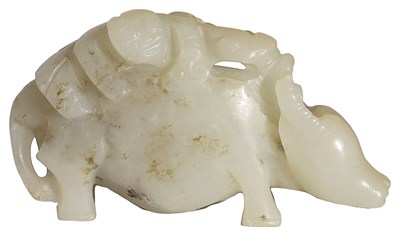 Lot 32 - A CHINESE CELADON JADE 'BOY AND BUFFALO' GROUP