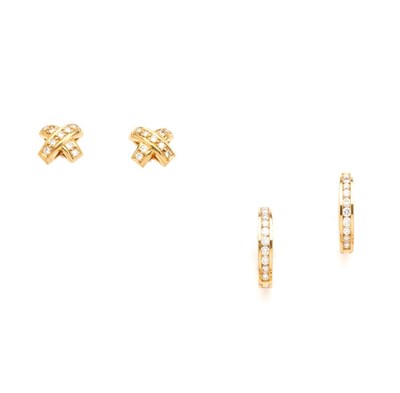 Lot 241 - TWO PAIRS OF DIAMOND EARRINGS