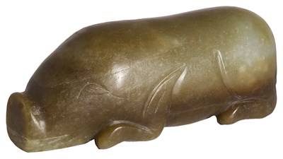 Lot 43 - A CHINESE ARCHAISTIC JADE PIG