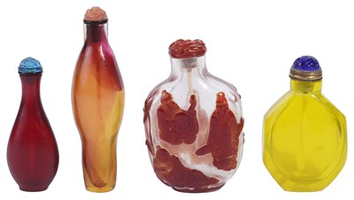 Lot 63 - A STUDY COLLECTION OF FOUR CHINESE GLASS SNUFF BOTTLES