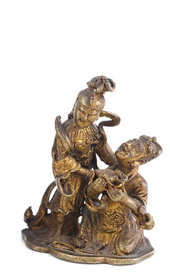 Lot 69 - A SMALL CHINESE GILT-BRONZE FIGURE GROUP