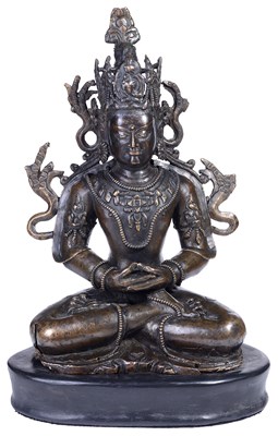 Lot 87 - A TIBETAN BRONZE FIGURE OF AMITAYUS