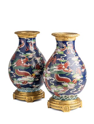 Lot 49 - A PAIR OF CHINESE CLOISONNE ENAMEL 'DRAGON' VASES,  QING DYNASTY, 19TH CENTURY