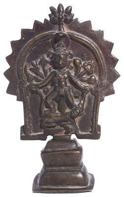 Lot 92 - A BRONZE RELIEF DEPICTING DURGA MAHISASURAMARDINI