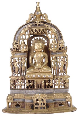 Lot 96 - A JAIN BRASS SHRINE DEPICTING SAMBHAVANATHA