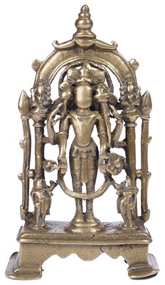 Lot 102 - A BRASS SHRINE DEPICTING VISHNU