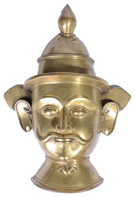 Lot 114 - A BRASS SIVA MASK