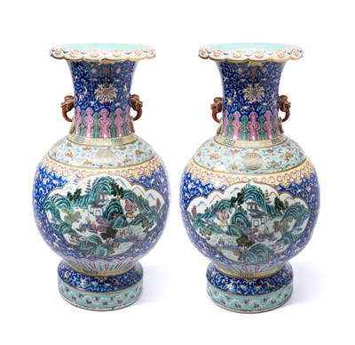 Lot 19 - A LARGE AND FINELY ENAMELLED PAIR OF CHINESE FAMILLE-ROSE BALUSTER VASES, QING DYNASTY, 19TH CENTURY