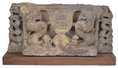 Lot 123 - A BUFF SANDSTONE PLINTH FROM AN IMAGE