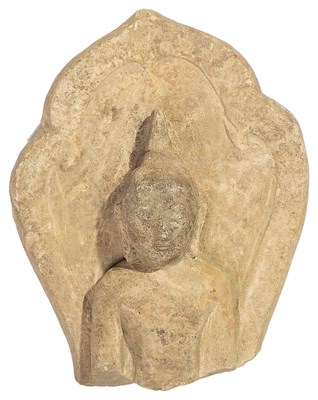 Lot 130 - A PYU BUFF SANDSTONE FRAGMENTARY STELE