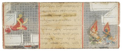 Lot 152 - TWO DOUBLE FOLIOS FROM A BUDDHIST MANUSCRIPT