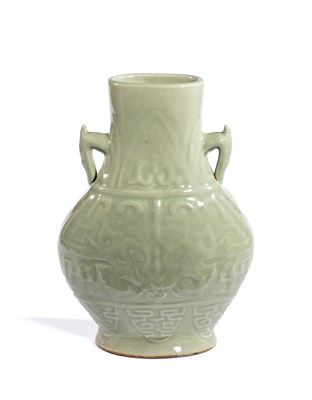 Lot 11 - A CHINESE ARCHAISTIC CELADON-GLAZED VASE, QING DYNASTY 17/18TH CENTURY