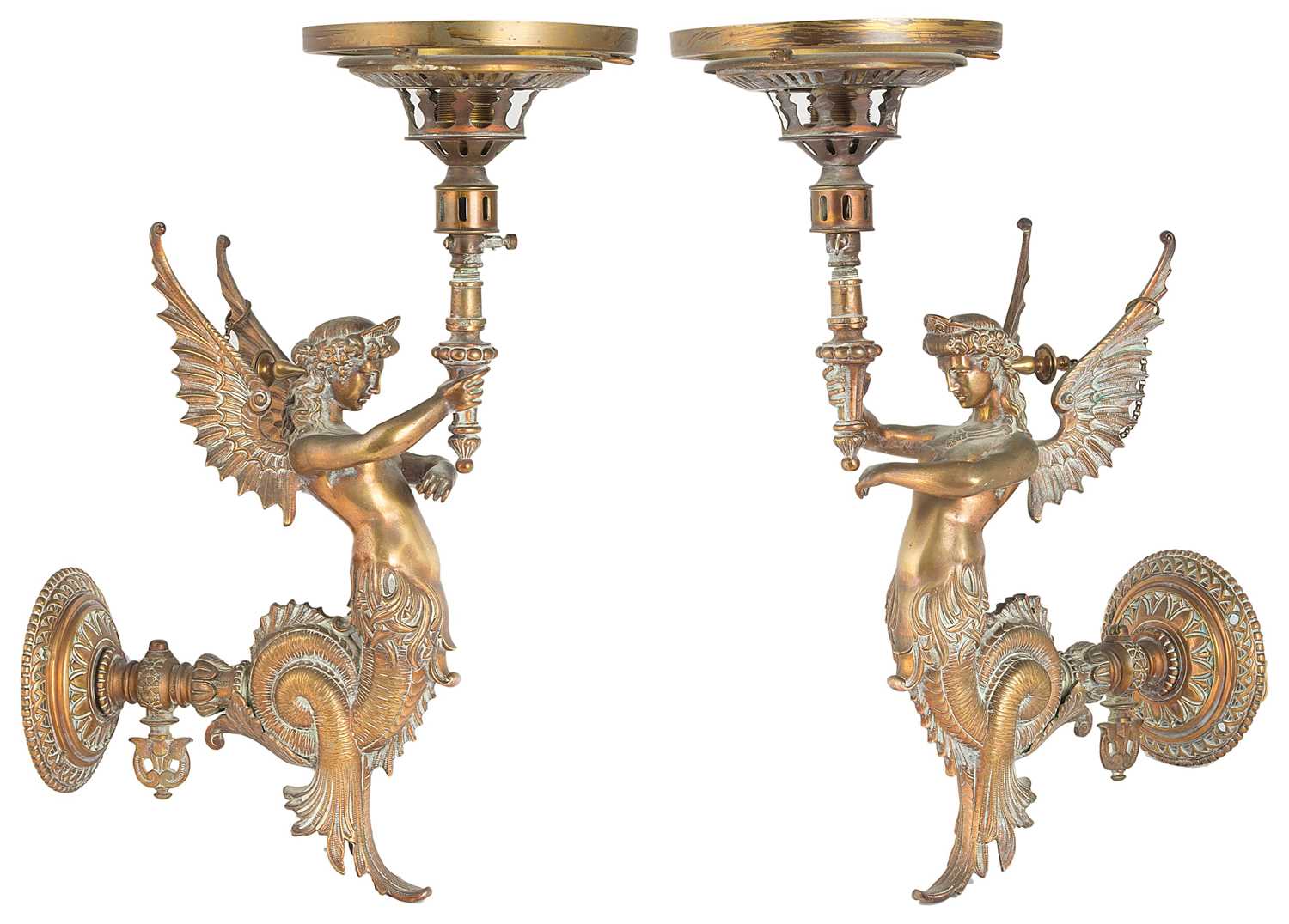 Lot 339 - A PAIR OF VICTORIAN COPPER WALL GASOLIERS