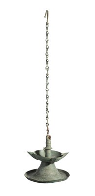 Lot 755 - A BRONZE HANGING LAMP, JAVA, INDONESIA, CIRCA 14TH CENTURY