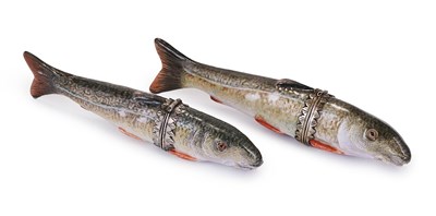 Lot 1 - A PAIR OF SILVER-MOUNTED COPENHAGEN PORCELAIN FISH ETUI