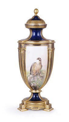 Lot 13 - A RARE COALPORT ORNITHOLOGICAL BLUE GROUND VASE AND COVER