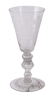 Lot 15 - A GERMAN ENGRAVED GLASS LARGE COMMEMORATIVE GOBLET