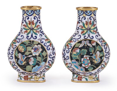 Lot 55 - A PAIR OF SMALL CHINESE CLOISONNE MOONFLASKS