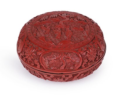 Lot 59 - A CHINESE CINNABAR LACQUER CIRCULAR BOX AND COVER