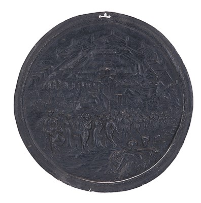 Lot 101 - A FLEMISH LEAD ROUNDEL OF 'THE DEMOLITION OF THE CITADEL OF ANTWERP BY THE CITIZENS'